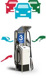 An 63A kann coffee&charge bis zu 3 Fahrzeuge gleichzeitig laden.